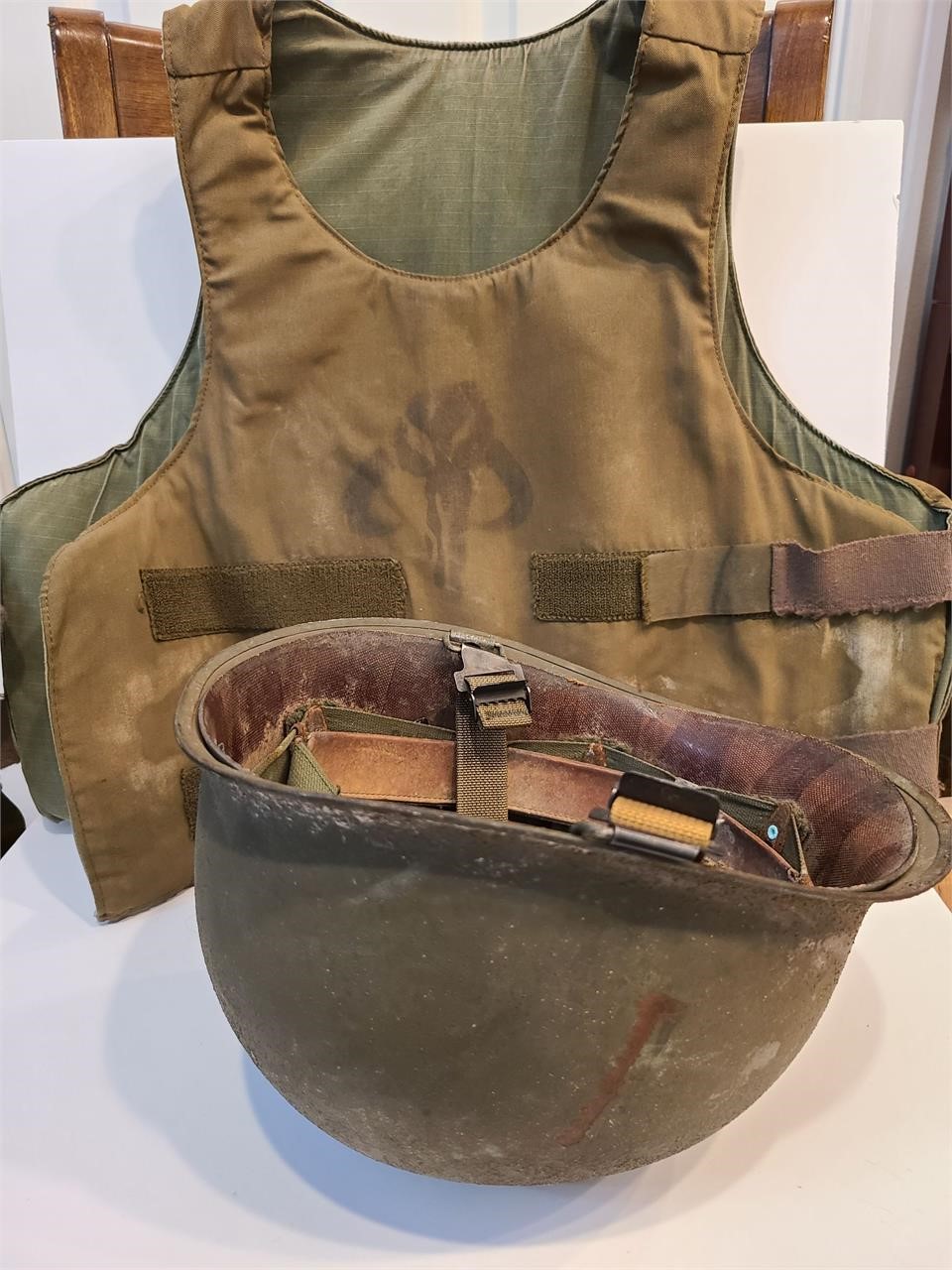 Vintage Army Vest and Helmet
