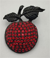 Vintage Cherry Pin of Pavé Stones in Japaned Mount