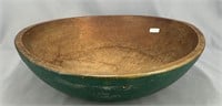 Wooden 14" bowl w/original green paint