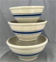 Set of 3 RW blue banded mixing bowls 9", 10" & 11"