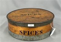Wooden round spice box w/spices