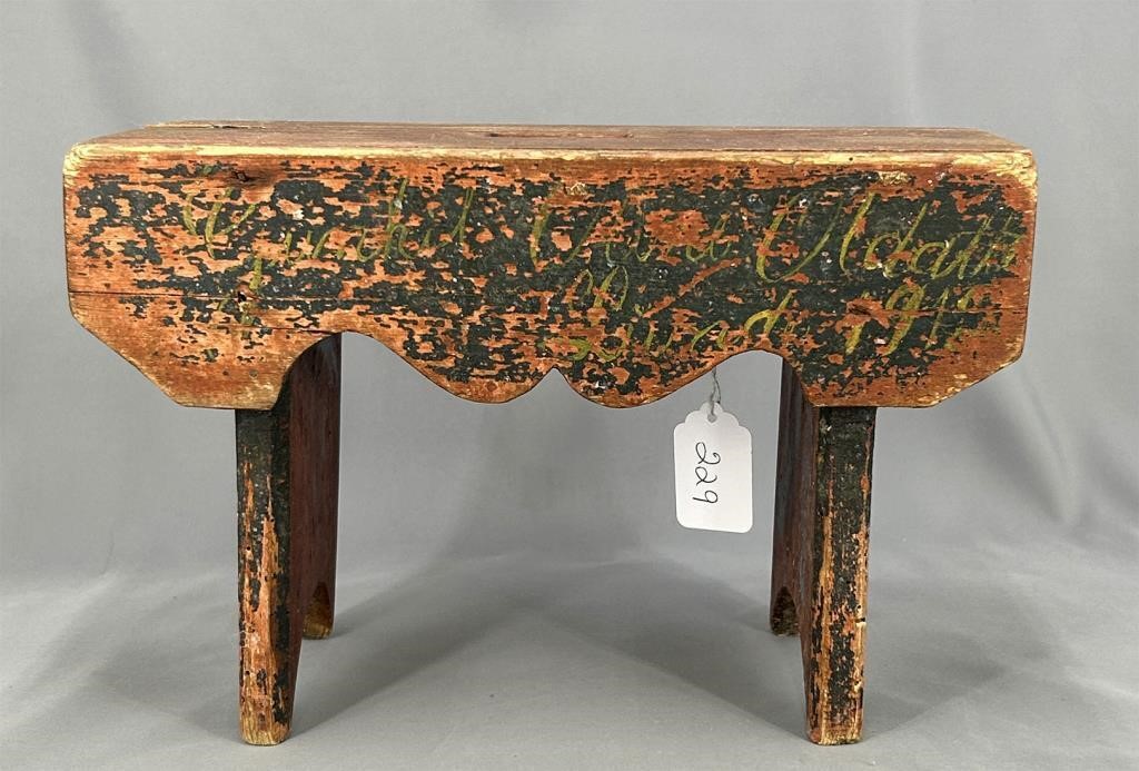 Early original painted small bench, dated 1912