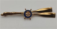 Vintage Golden Ship's Wheel & Oars Pin