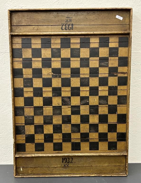 1932 wooden 2-sided game board, 25 1/2" x 18"