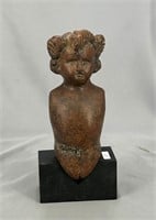 Early wooden doll mold in stand