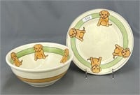 Roseville Juvenile Fat Puppy plate & bowl