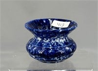 Miniature stoneware blue sponge spittoon