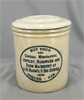 RW 1/2 gal crock w/ "A.H. Harm's, 3 Big Stores,