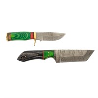 (2) Pair of Damascus Steel Hunting Knives