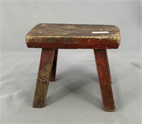 Small wooden stool w/ red paint, 5" tall, 5 3/4" l