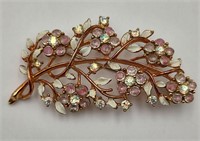 CORO Vintage Pink & White Flowering Branch Pin