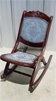 Vintage Wood Tapestry Folding Rocking Chair