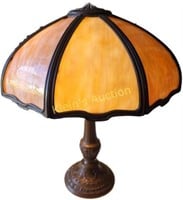 Miller ? Carmel Slag Glass table Lamp w/bronze bas