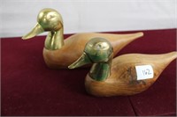 Teak & Brass Carved Ducks & Walnut Carved Dolphin