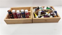(2) Small Wood Carriers with Acrylic Paint Tubes