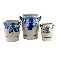 (3) Group of Salt Glazed Stoneware Pottery Churns