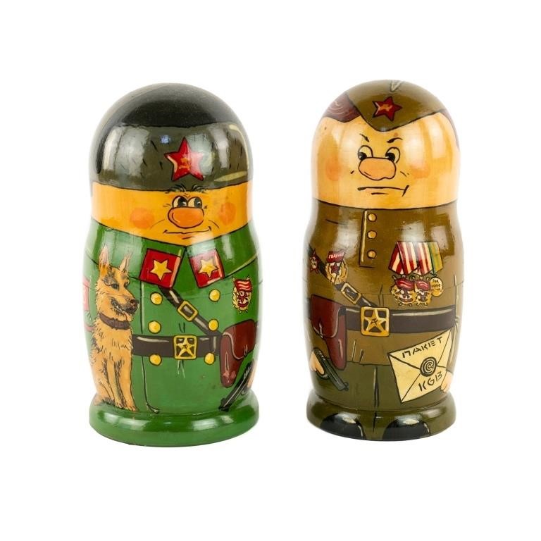 Pair of Hand Painted Russian KGB Stacking Dolls