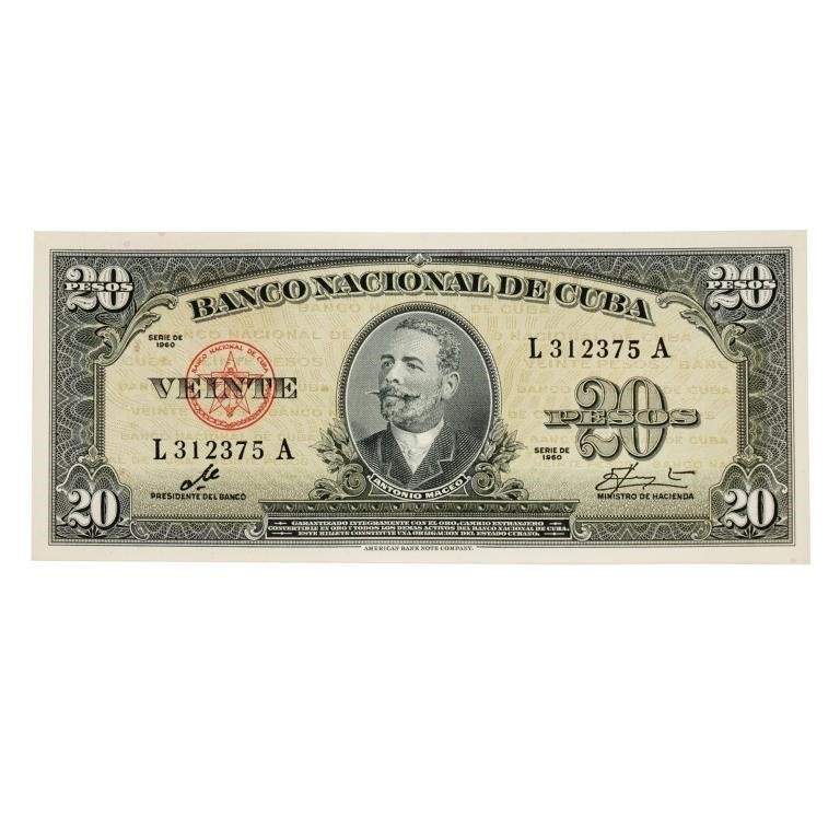 1960 Cuban 20 Pesos Uncirculated Note