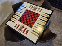 Vintage Game Table, Attached Swing-Out Chairs*