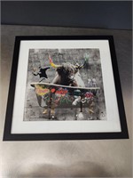 Highland Cow Banksy Style Canvas Framed