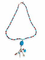 Copper, Agate, Turquoise Tassle Necklace 32"