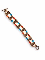 Copper & Agate Bracelet Southwest Aztec Pattern 8"