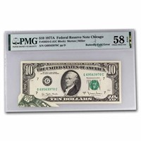 1977-a(g-chicago)ten Dollar Frn Au-58 Epq Pmg