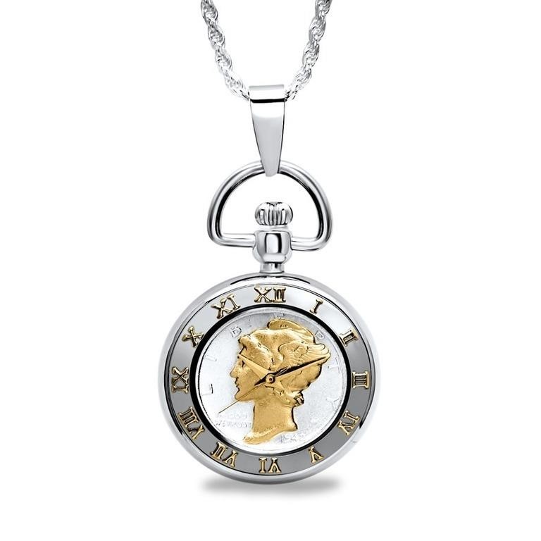 Ladies U.s. Mercury Dime Pendant Watch Necklace