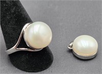 Sterling Silver and Large Freshwater Pearl Ring