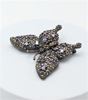 Vintage Sterling Amethyst Jeweled Butterfly Brooch