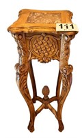 Carved Wood Stand W/ Marble Insert(DR)