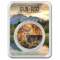 1 Oz Silver Rnd - Gun & Rod (deer) Colored