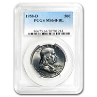 1958-d Franklin Half Dollar Ms-64 Pcgs (fbl)