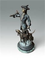 LARGE HUNTSMAN BRONZE WITH HOUNDS