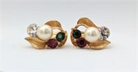 Vintage Signed Vendome Multi Pearl Clip Earrings