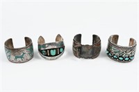 4 NAVAJO THOMAS SINGER SILVER TURQUOISE CUFFS