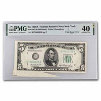 1950-a (b-new York) $5 Frn Xf-40 Pmg Fold Over