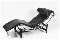 LE CORBUSIER STYLE FAUX LEATHER & CHROME CHAISE