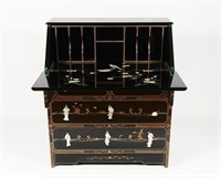 INLAID BLACK LACQUER DROPFRONT DESK W/ FIGURES