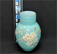 19th Century Coraline Vase W/Bead Decoration