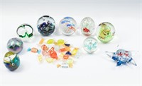 9 PC. ART GLASS PAPERWEIGHTS & CANDIES