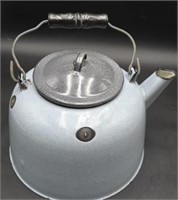 Antique Enamelware Eggshell Blue Tea Pot Coffee