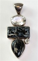 Large Sterling Quartz/Snowflake Obsidian Pendant