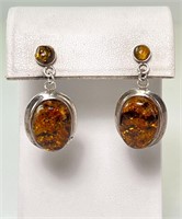 Vintage Sterling Baltic Amber Earrings 9 Grams