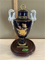 Hand painted urn with embossed gold flowers