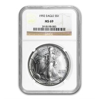 1992 American Silver Eagle Ms-69 Ngc