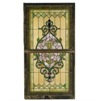 Colorful Leaded and Stained Glass Window Pair