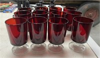 12 Red Glass Clear Base Glasses