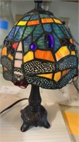 TIFFANY STYLE DRAGONFLY GLASS LAMP 11” H Shade is