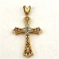 14K Gold Vintage Diamond Cross Pendant